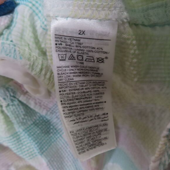 Old Navy Top 2X Multicolor Square Neck Checked Seer Sucker Puffy Short Sleeves - Picture 7 of 11